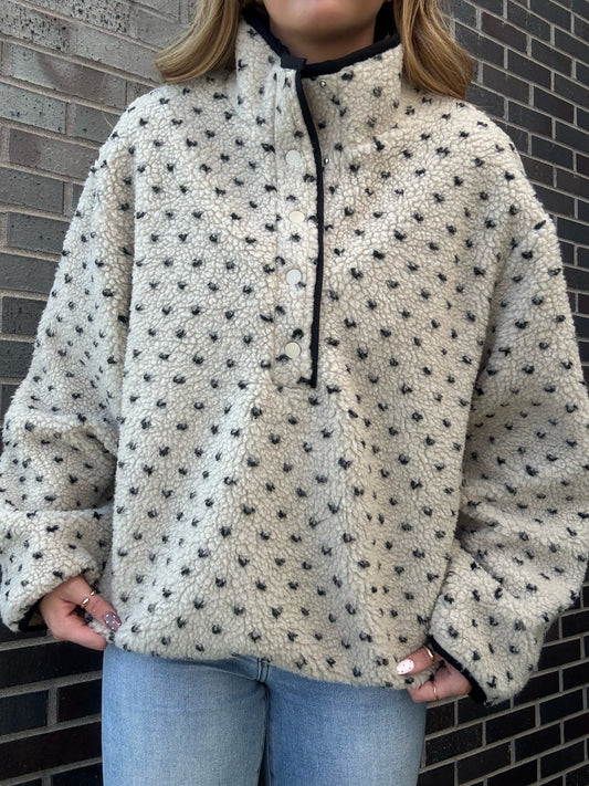 Dotted Sherpa Fleece High-Collar Half-Snap Pullover Jacket