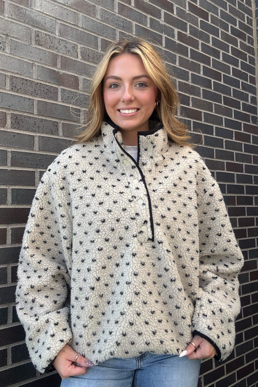 Dotted Sherpa Fleece High-Collar Half-Snap Pullover Jacket