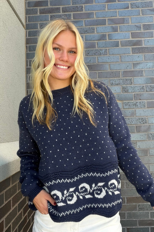 Swiss Dot Knit Sweater - Navy