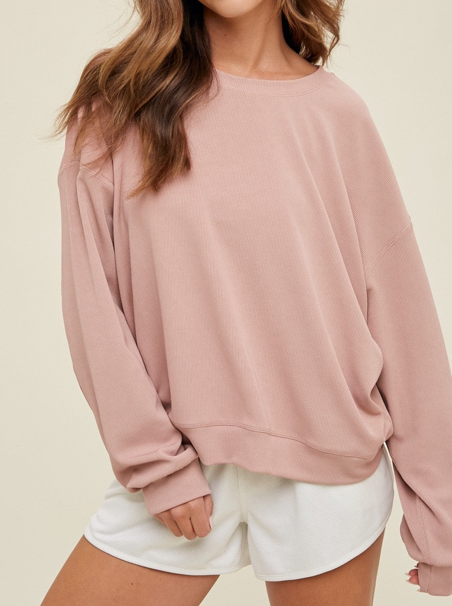 Scuba Ribbed Crop Pullover - Mauve