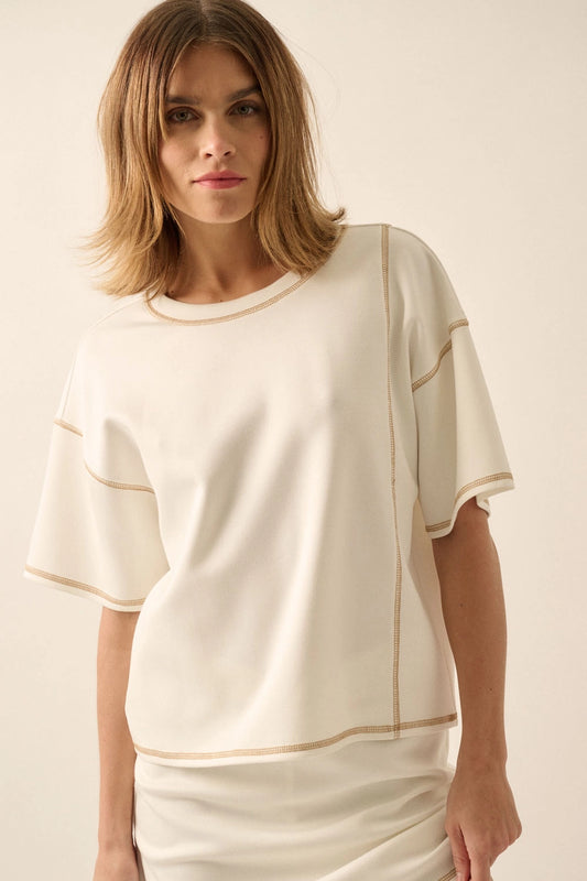 Scuba Contrast-Stitch- Cream