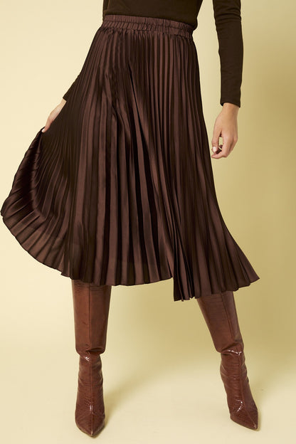 Brown Pleated Midi Skirt