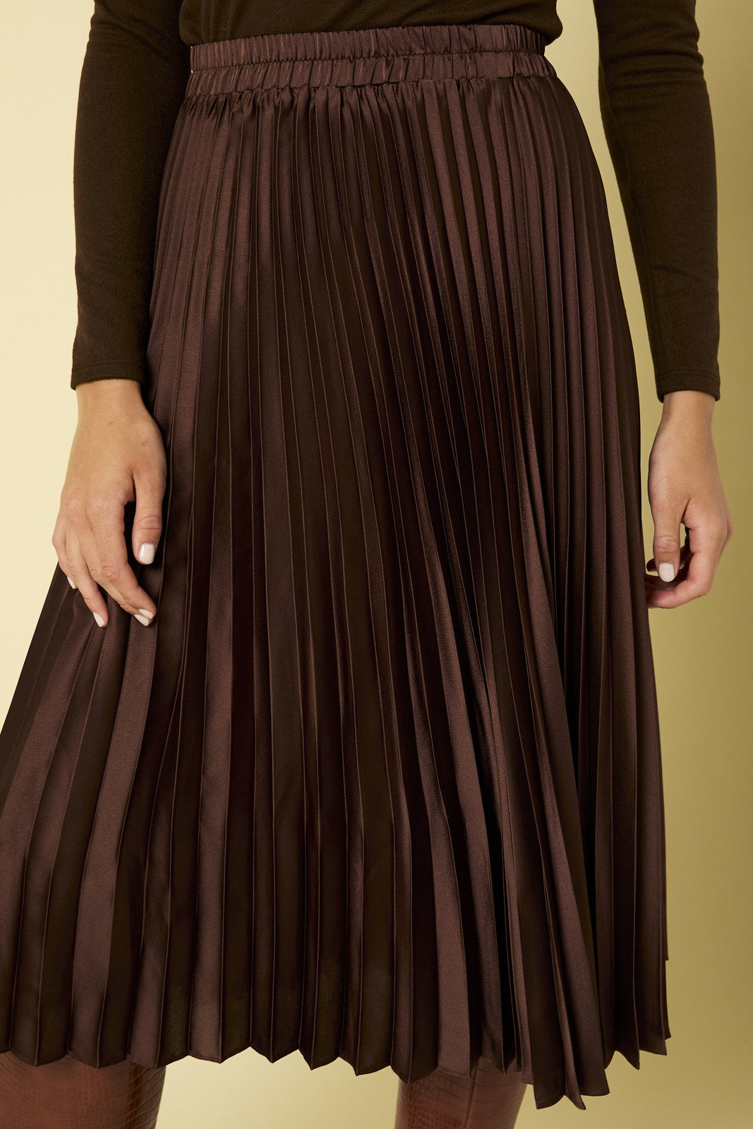 Brown Pleated Midi Skirt