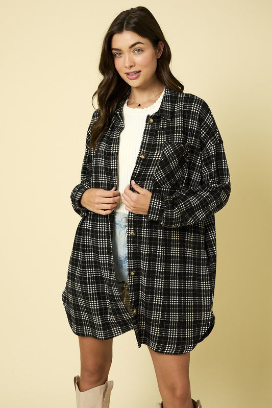 Long Plaid Shacket - B&W