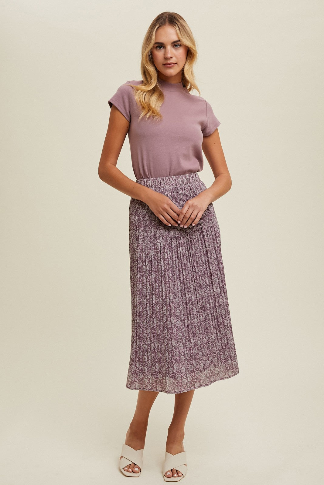 Purple Pleated Midi Skirt