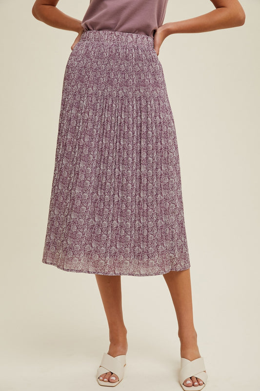 Purple Pleated Midi Skirt