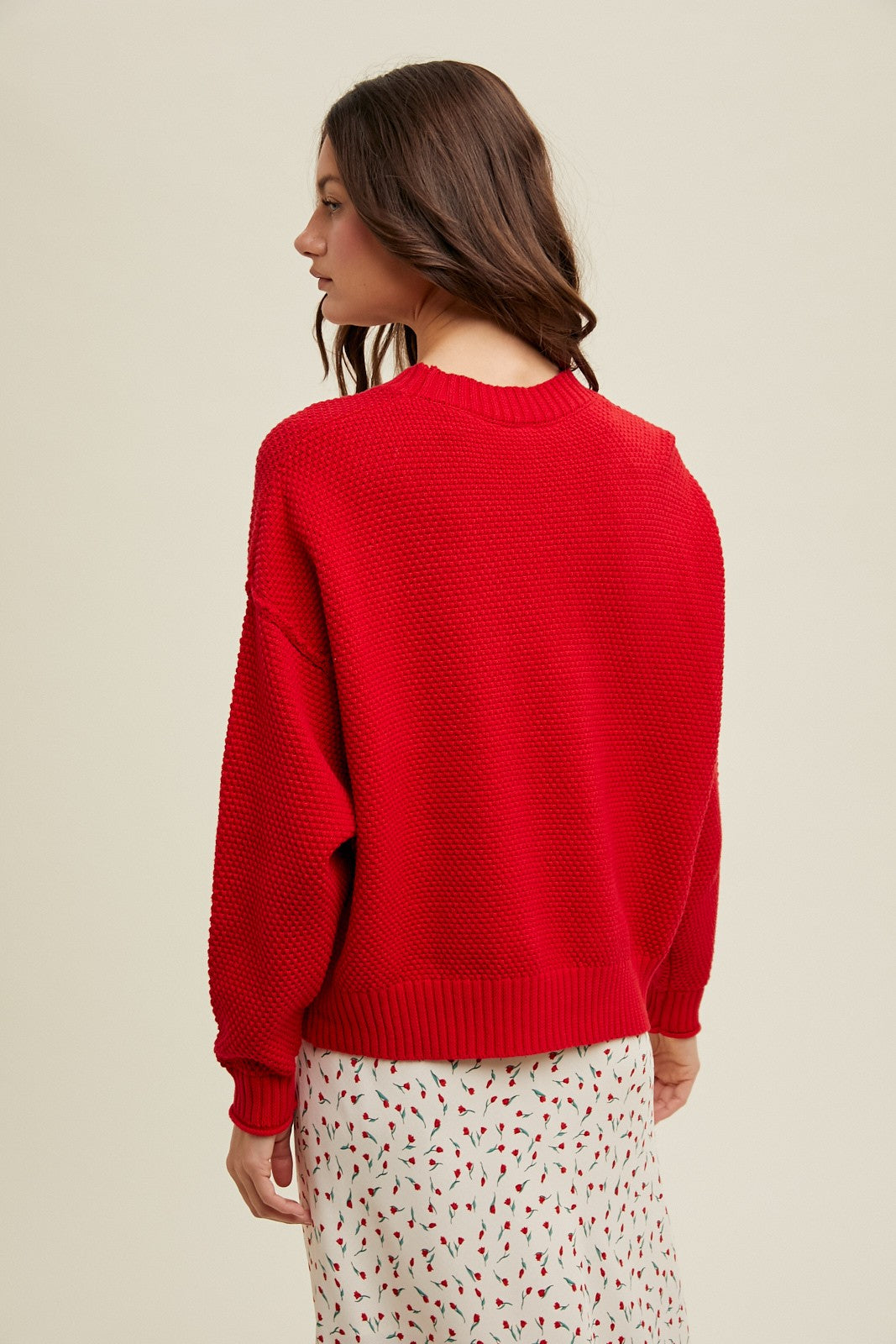 Textured Drop Shoulder Sweater - Red