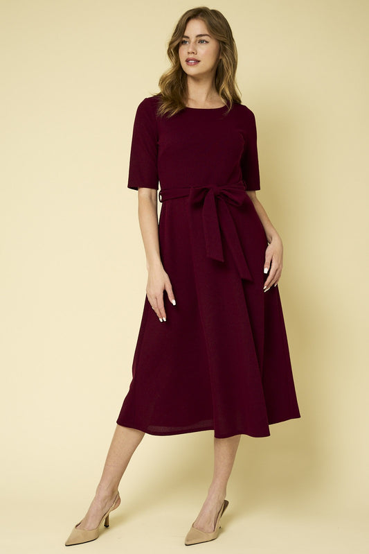 Burgundy Round Neck Midi Dress