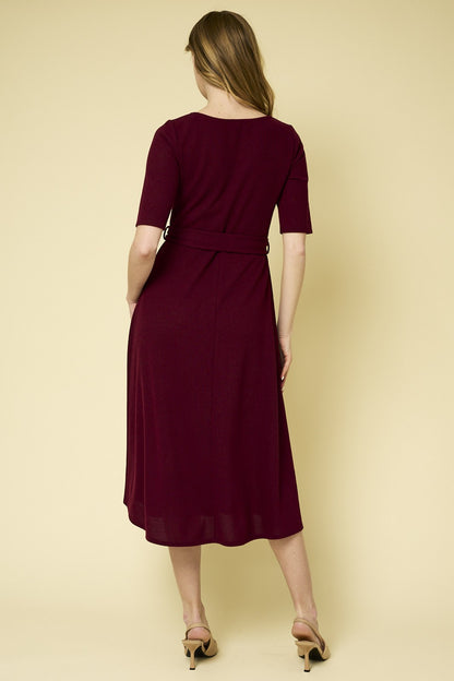 Burgundy Round Neck Midi Dress