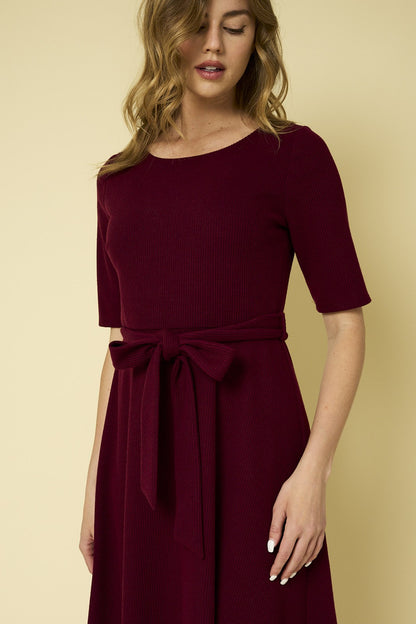 Burgundy Round Neck Midi Dress