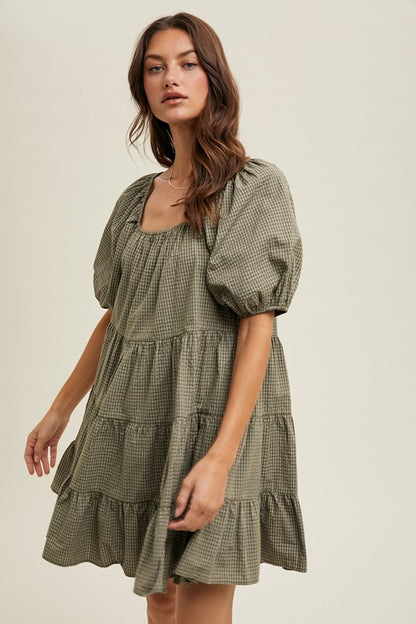 Gingham Puff Sleeve Dress