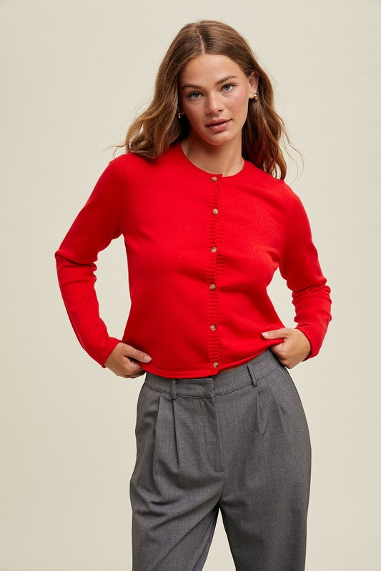 Cozy Button-Up Sweater - Red