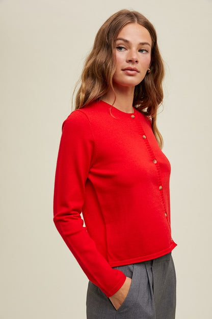 Cozy Button-Up Sweater - Red