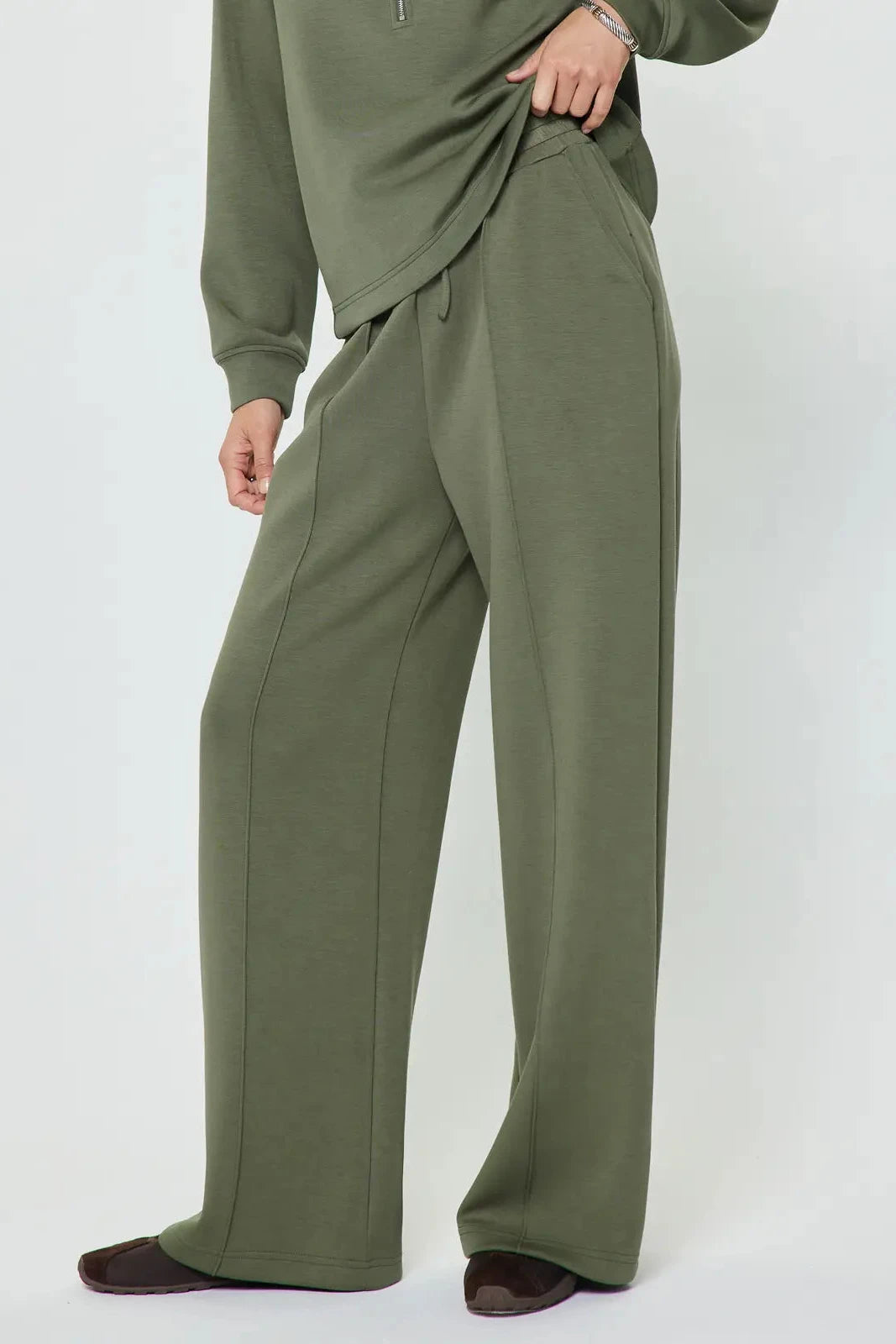 Wide Leg Scuba Pants - Olive