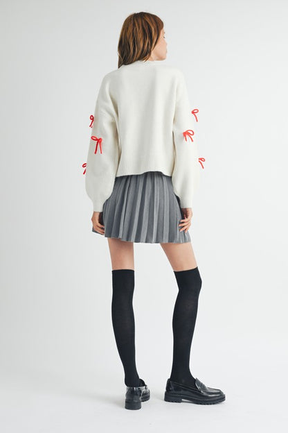 Bow Detail Sweater - Red/White