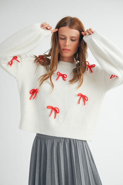 Bow Detail Sweater - Red/White