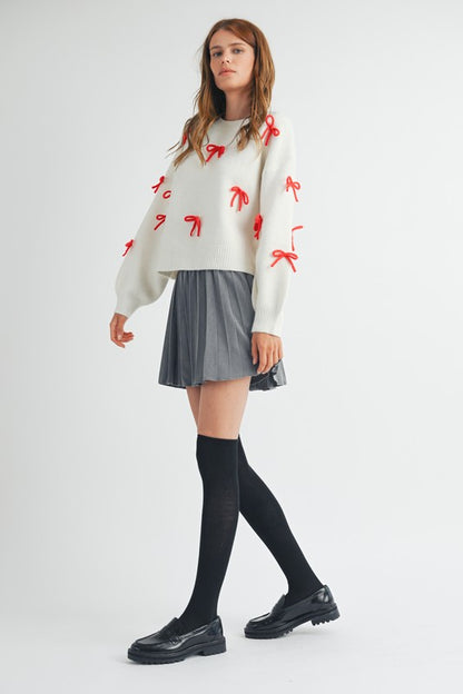 Bow Detail Sweater - Red/White