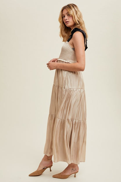 Tiered Satin Tie Dress