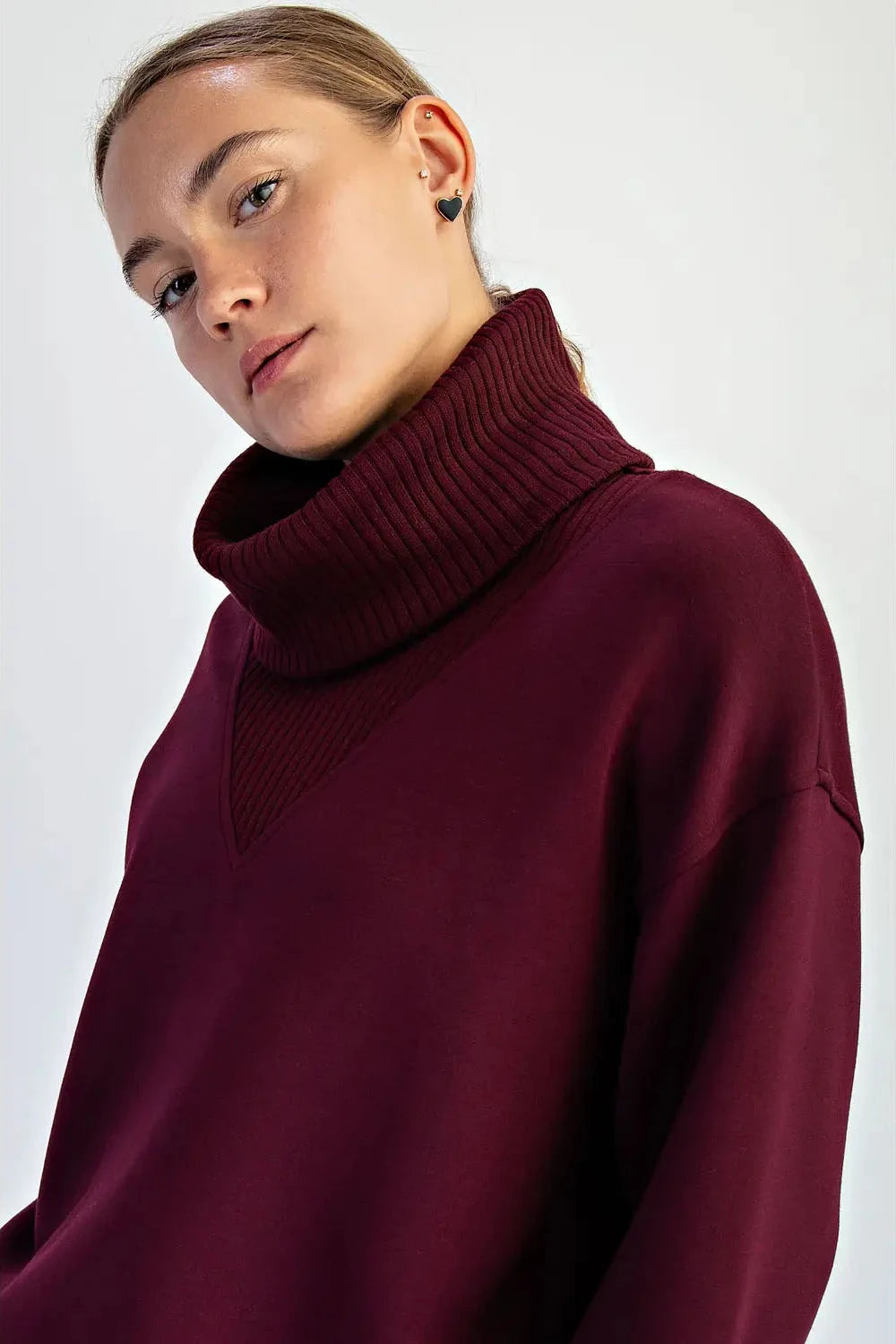 Modal Poly Turtle Neck Pulllover - Dark Cherry
