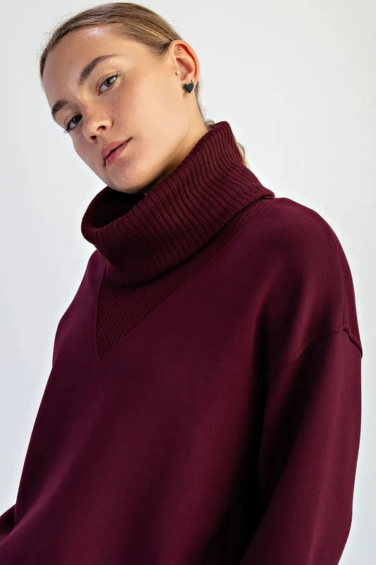 Modal Poly Turtle Neck Pulllover - Dark Cherry