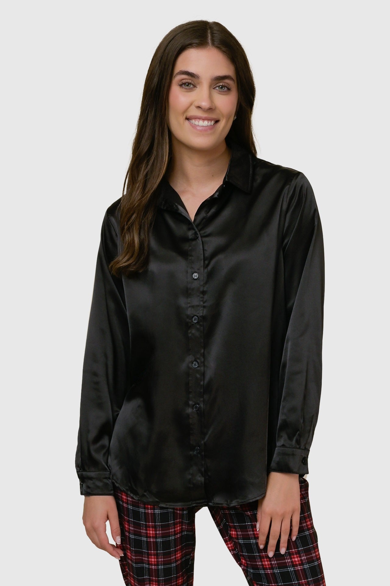 Satin Hem Blouse - Black