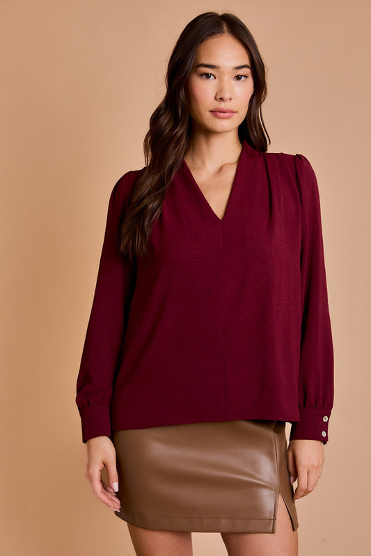 Burgundy V-Neck Blouse