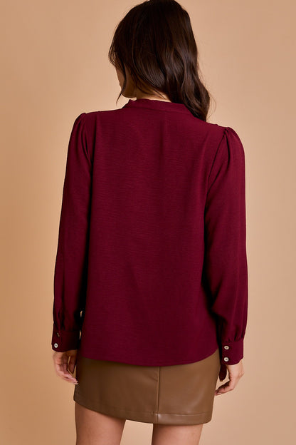 Burgundy V-Neck Blouse