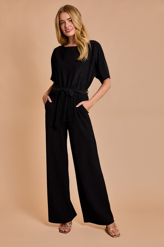 Black Sparkle Short Sleeve Jumpsuit