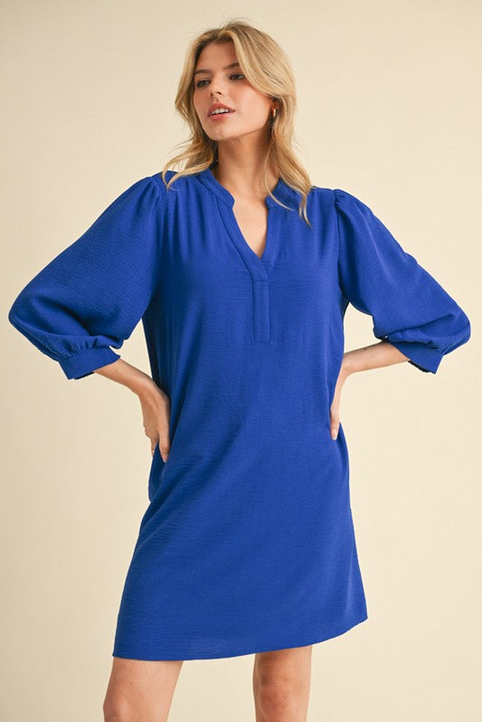 Flowy V-Neck Dress - Royal Blue