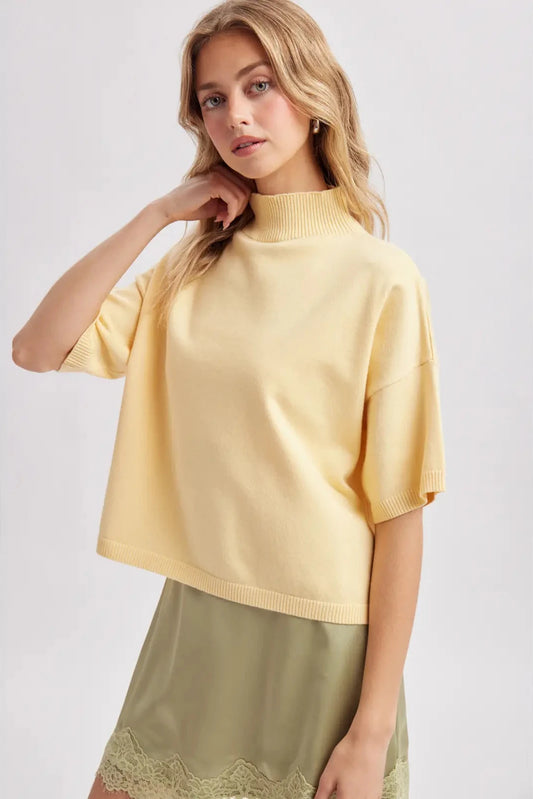 Mock Neck Short Sleeve Sweater - Daisy