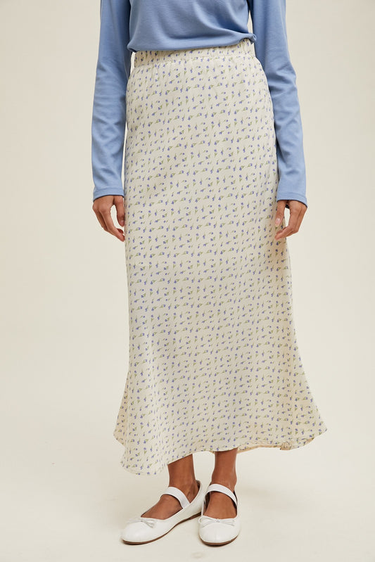 Cornflower Blue Satin Midi Skirt