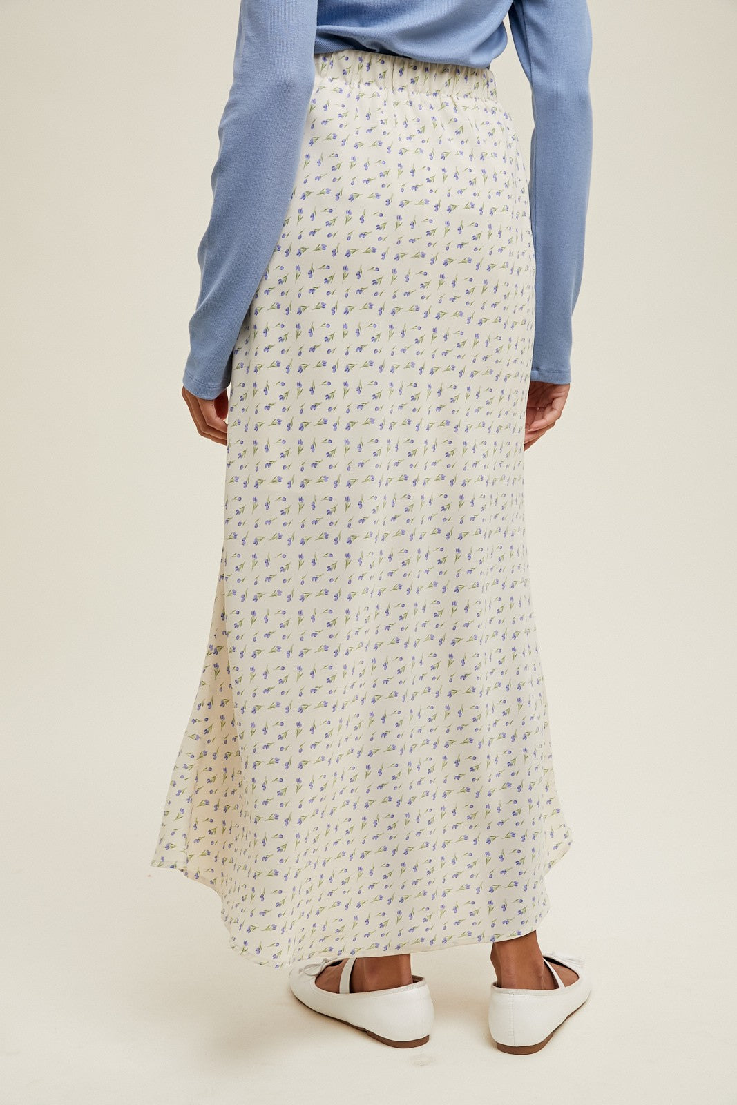 Cornflower Blue Satin Midi Skirt