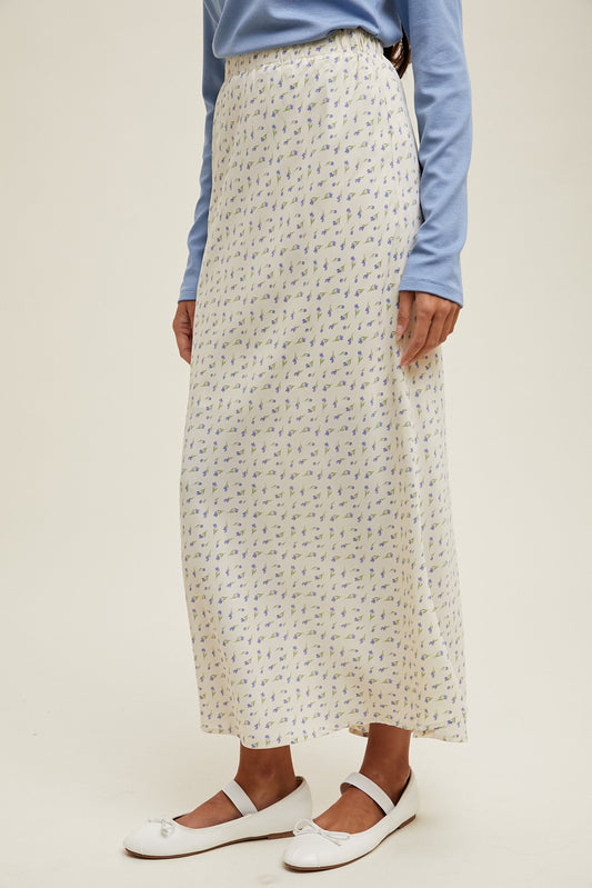 Cornflower Blue Satin Midi Skirt