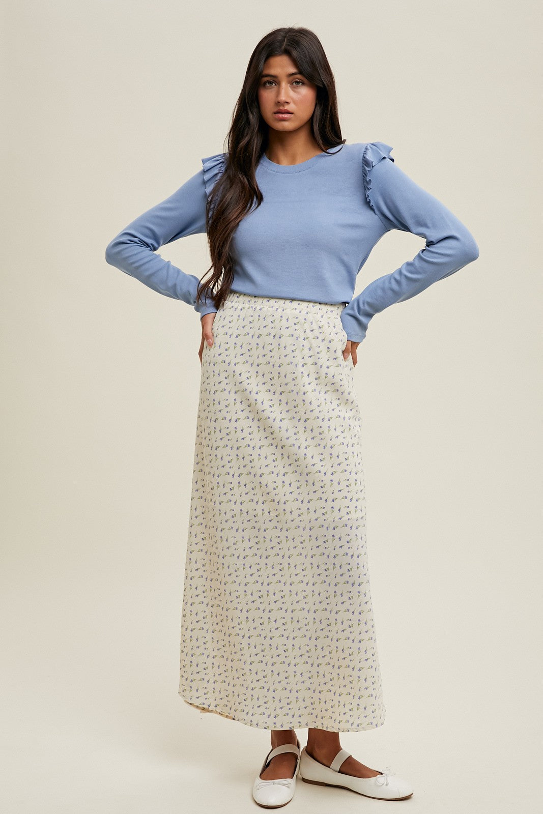 Cornflower Blue Satin Midi Skirt