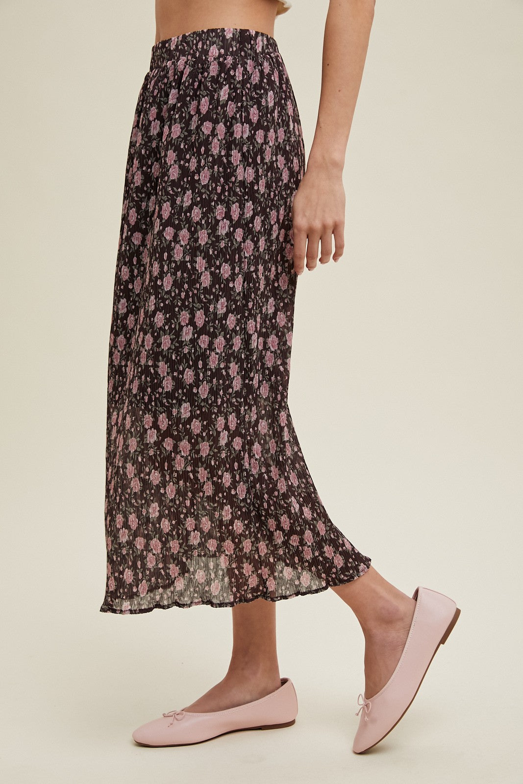 Floral Crinkle Midi Skirt