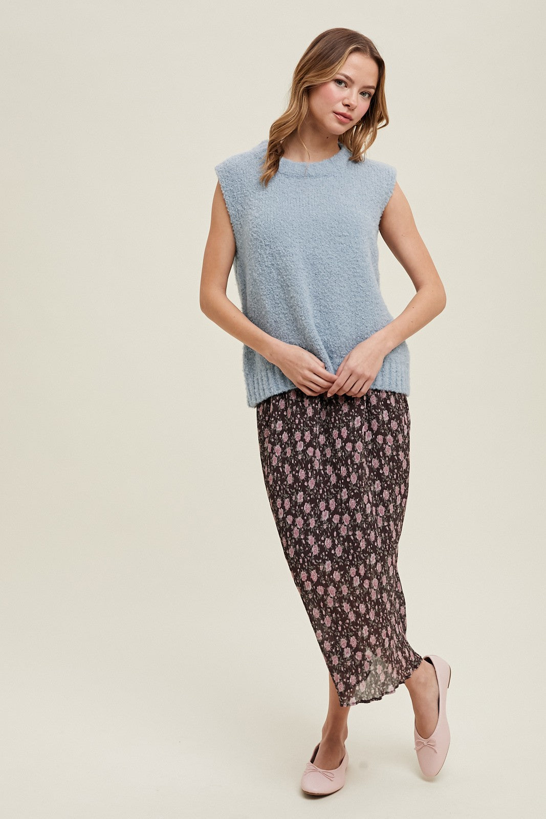 Floral Crinkle Midi Skirt