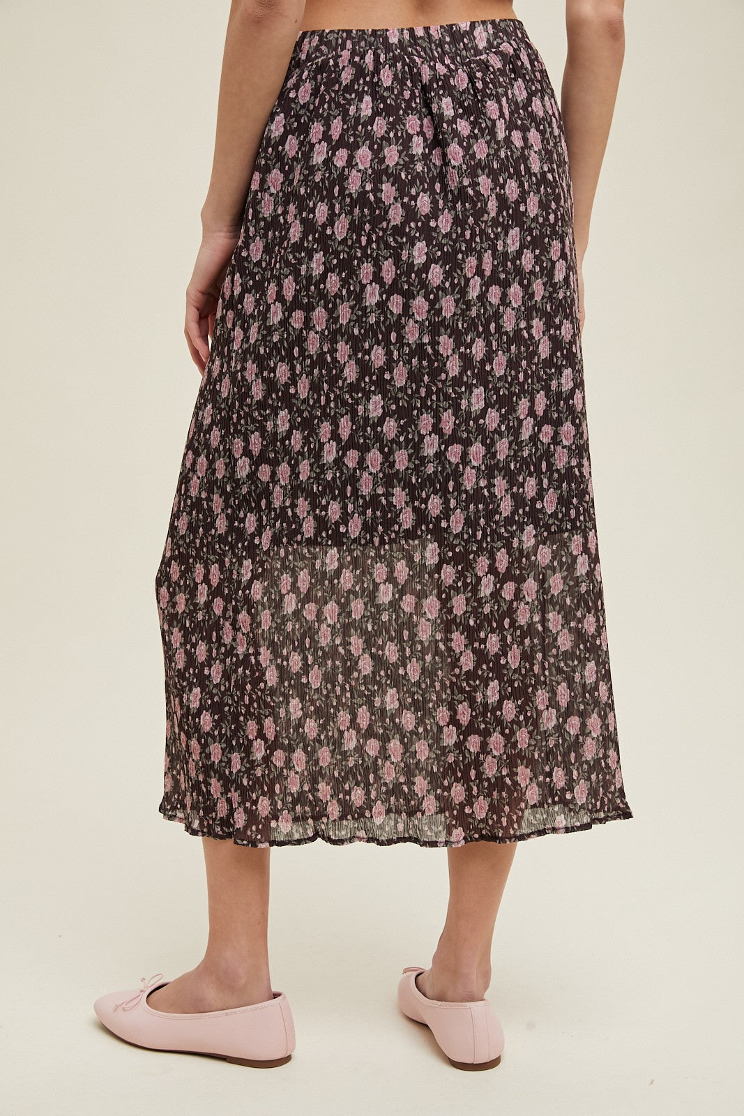 Floral Crinkle Midi Skirt