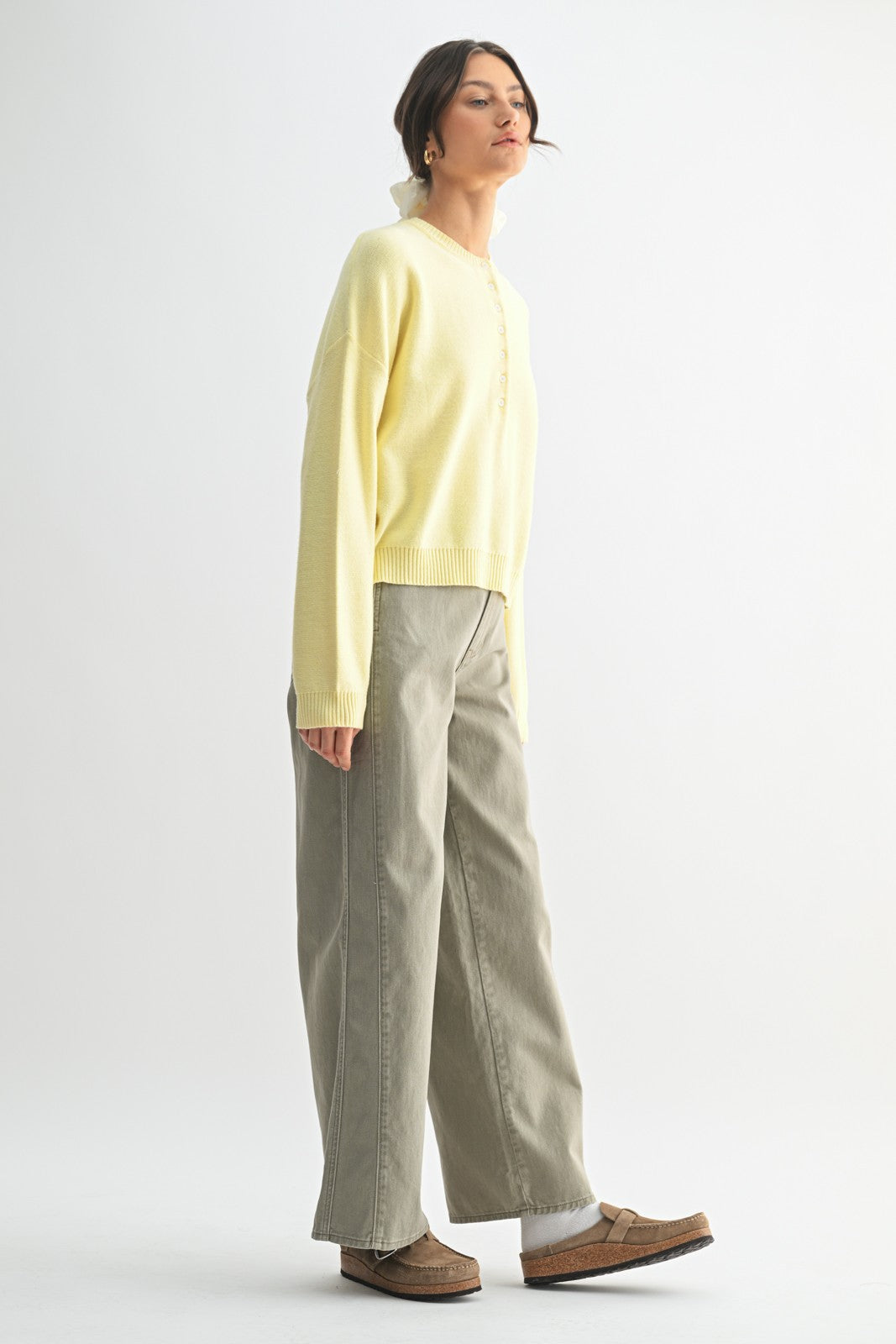 Henley Button Up Sweater - Lemon