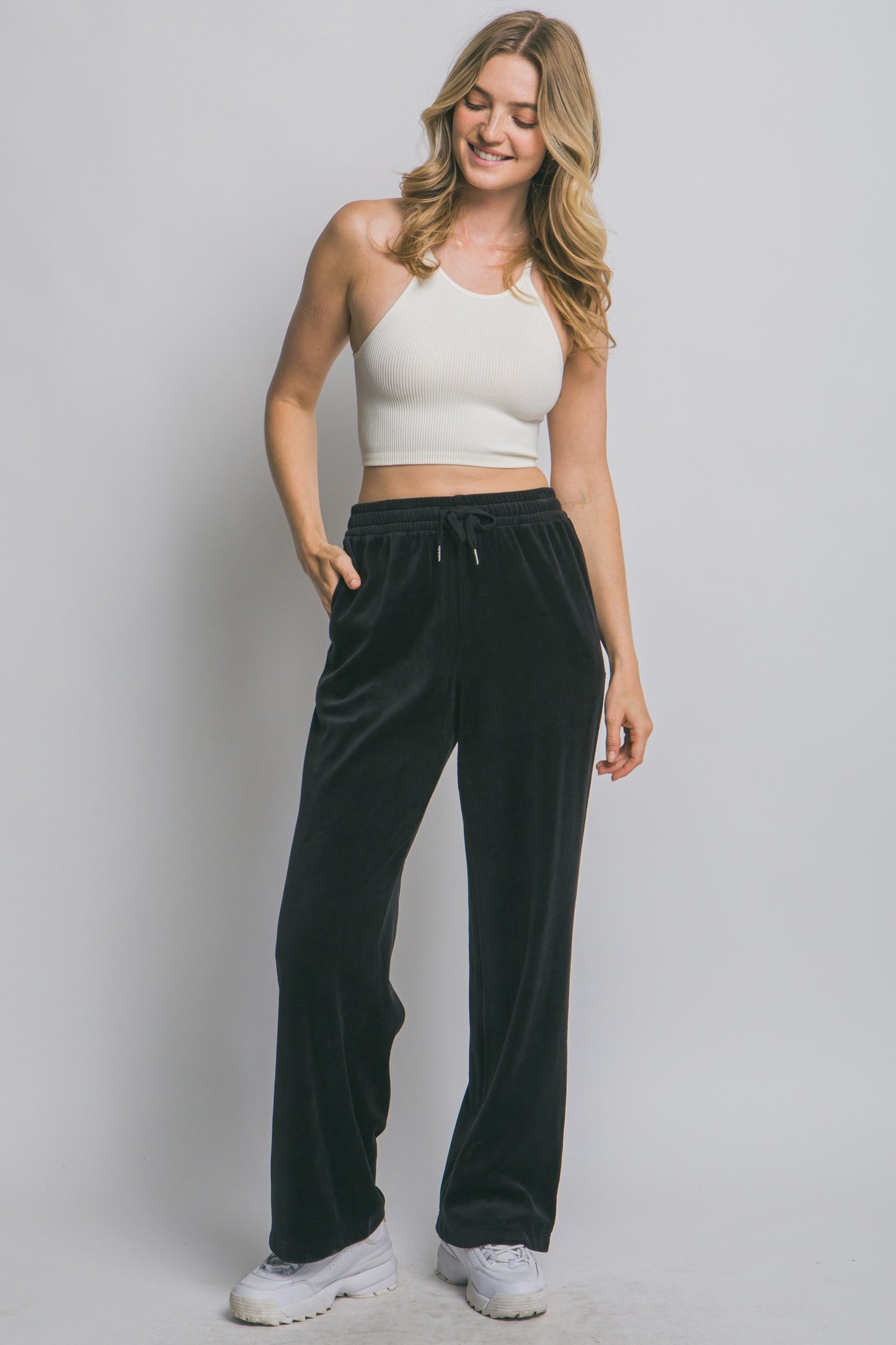 Elastic Waist Velour Sweatpants
