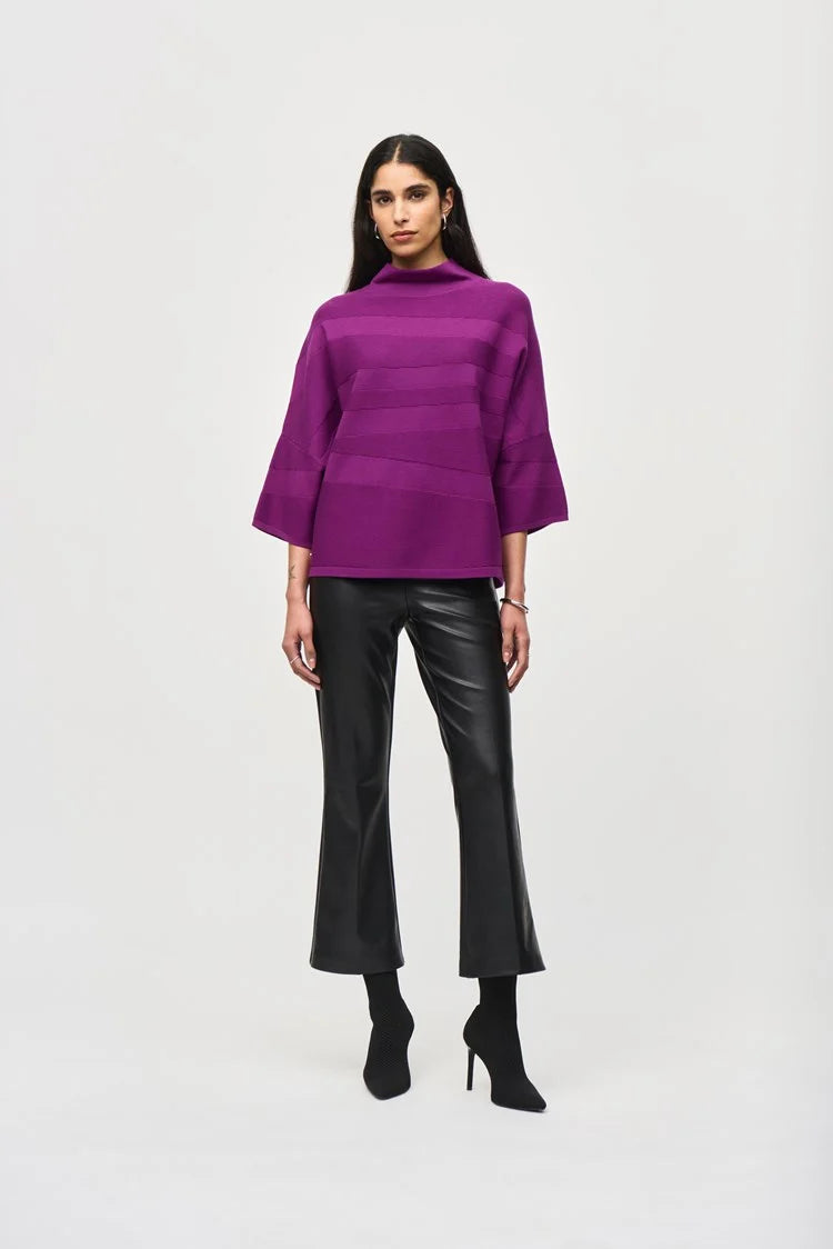 Joseph Ribkoff Sweater Knit Mock Neck Boxy Top - Fuchsia