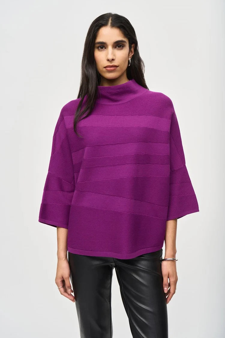 Joseph Ribkoff Sweater Knit Mock Neck Boxy Top - Fuchsia