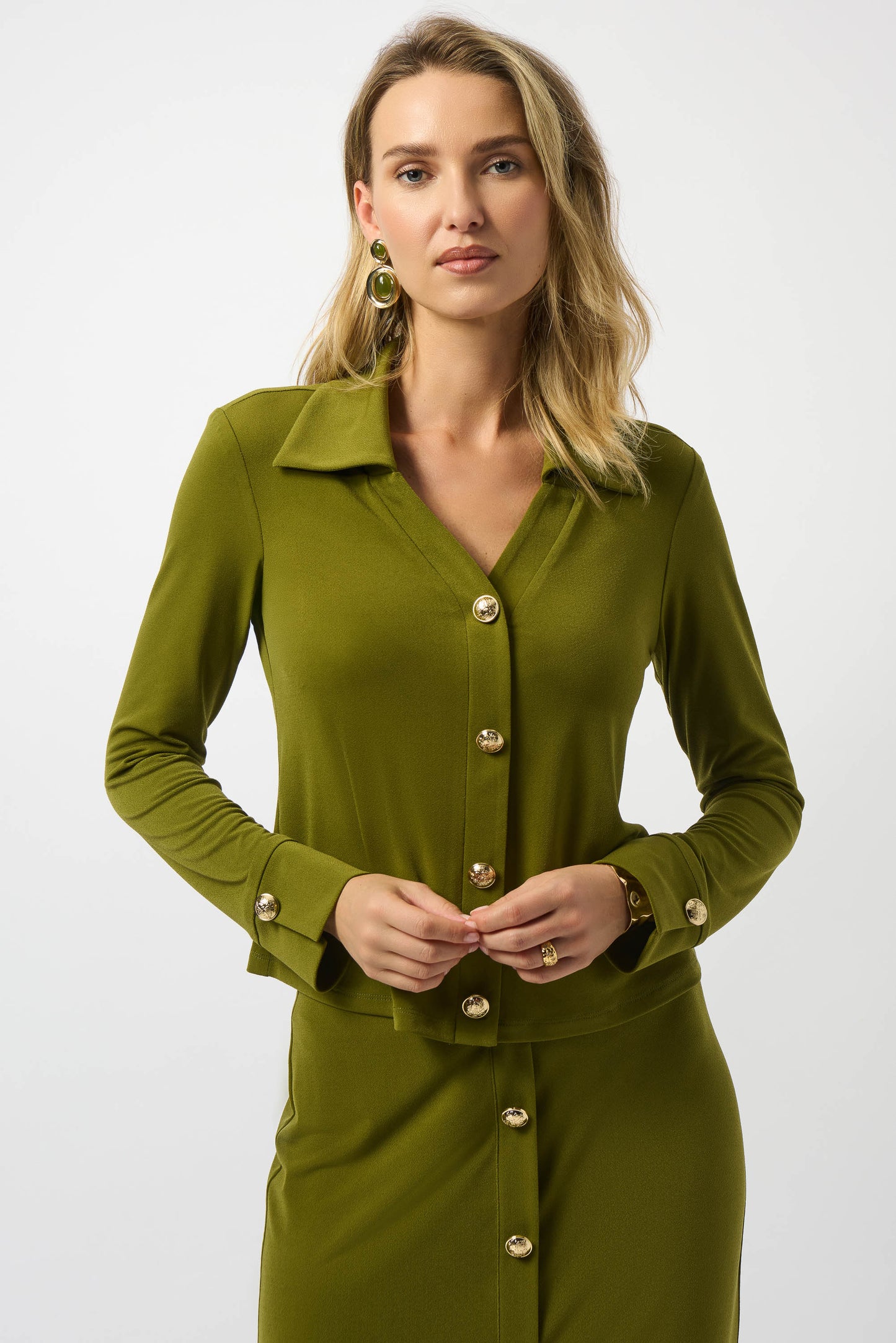 Joseph Ribkoff Moss Green Button Up Top