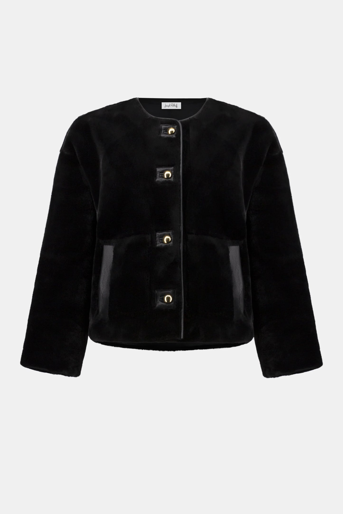 Black jacket with button details on a white background