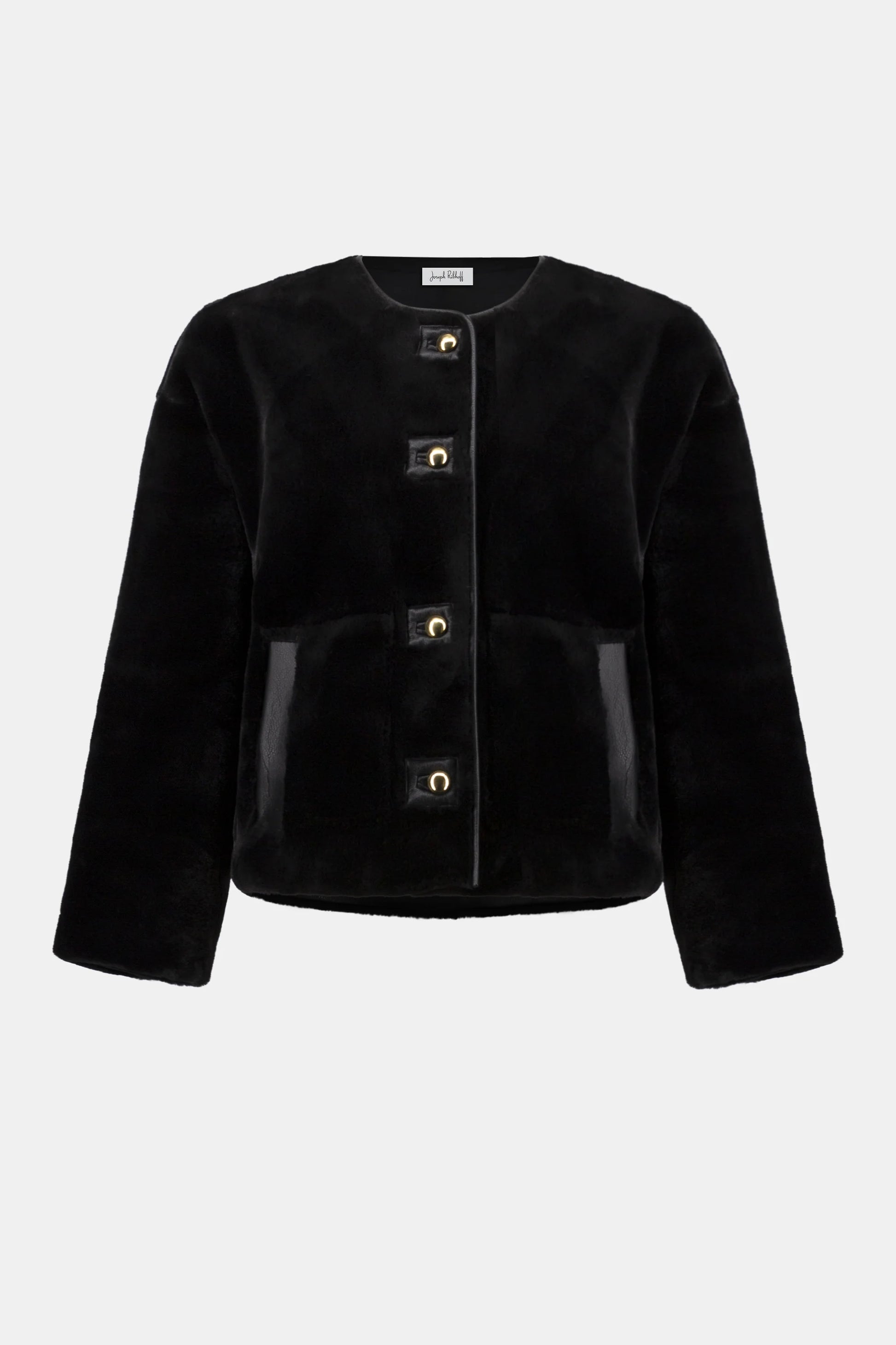 Black jacket with button details on a white background