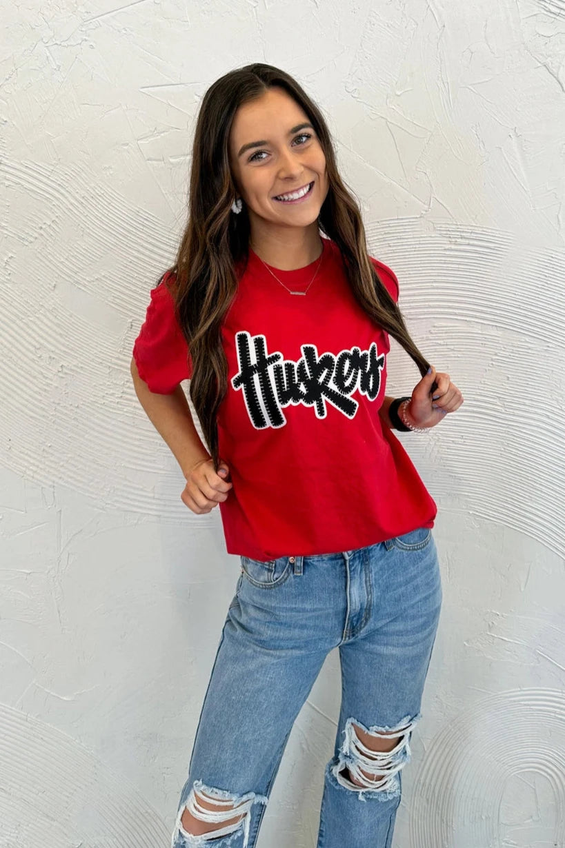 Black Script Husker Tee - Red