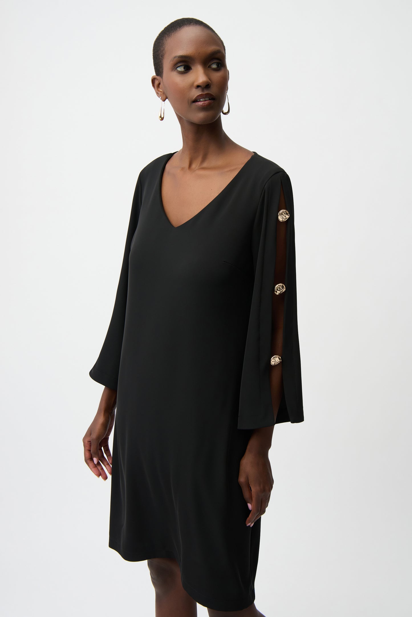 Woven Trapeze Dress with Gold Slit Sleeves Joseph Ribkoff