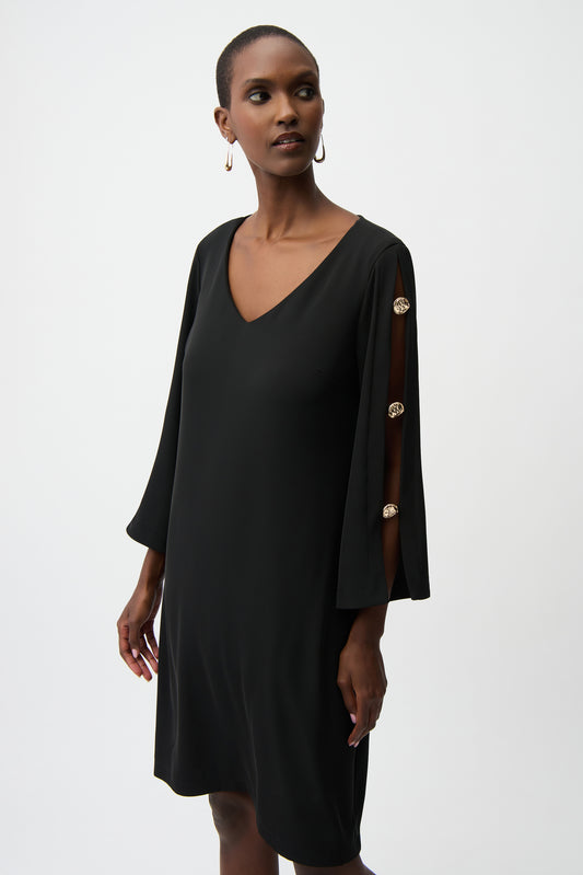 Woven Trapeze Dress with Gold Slit Sleeves Joseph Ribkoff