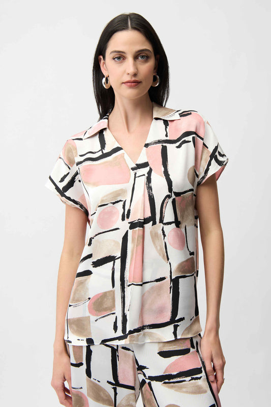 Satin Abstract Print Boxy Top Joseph Ribkoff