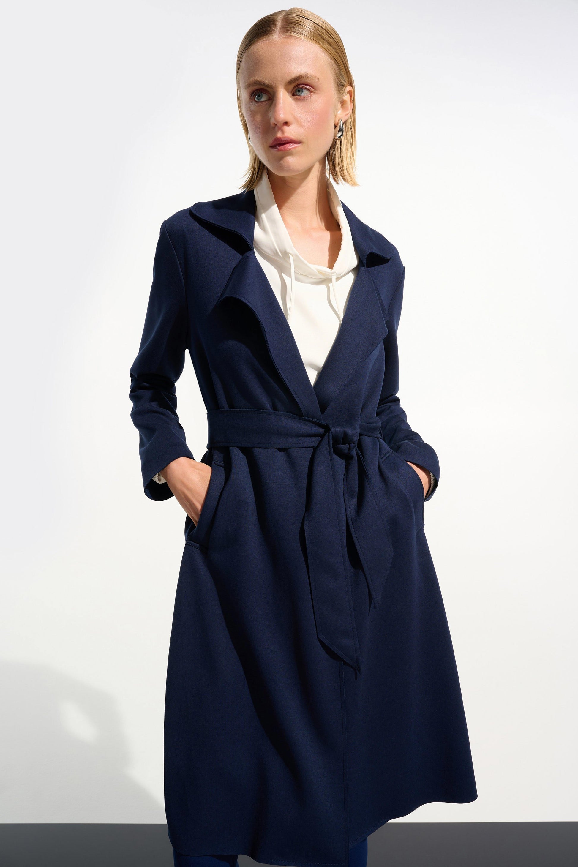 Navy long coat with wrap around 