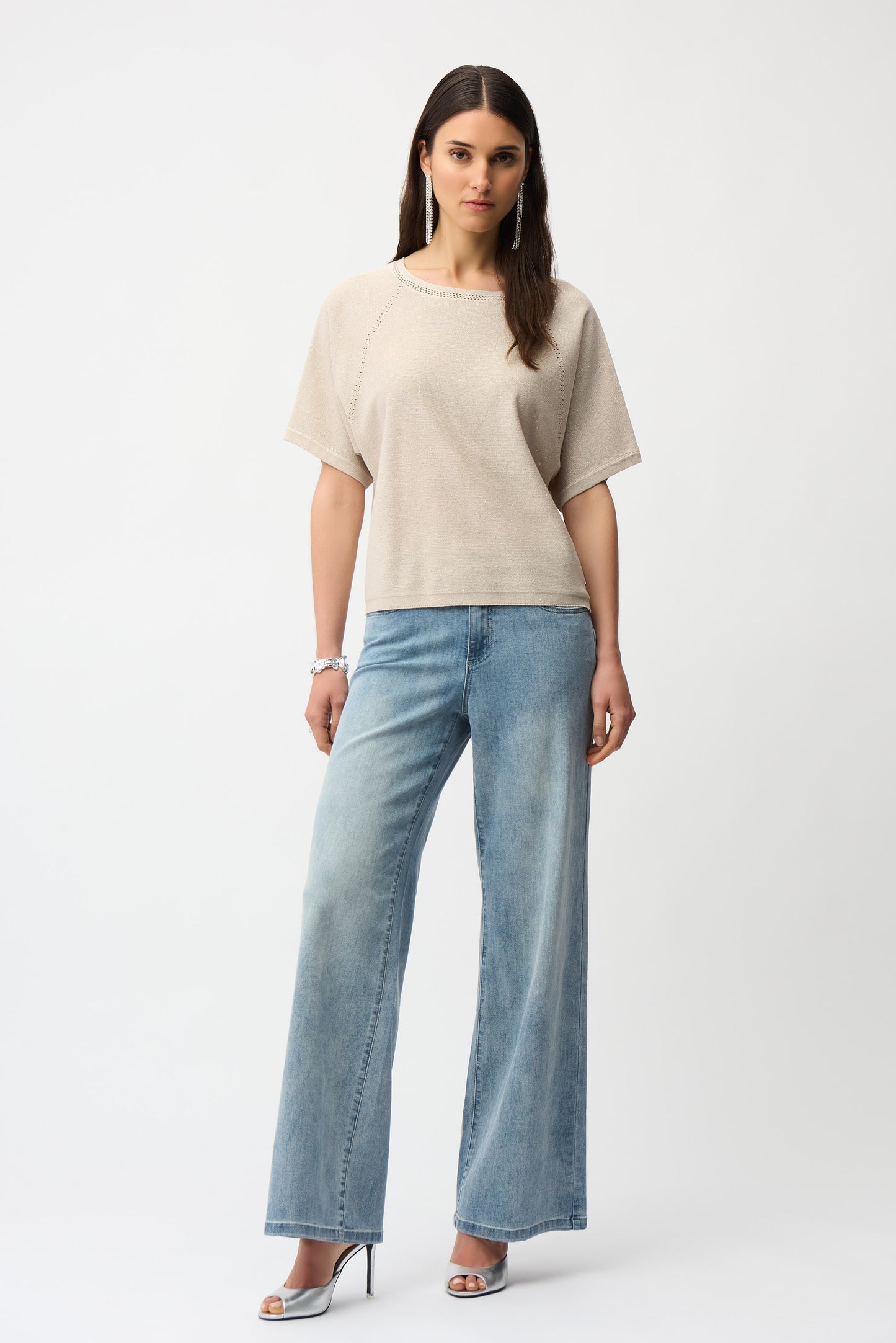 Joseph Ribkoff Sequins Yarn Short Sleeve Sweater - Multiple Colors